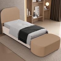 Cabeceira Cama Box 100cm Lanna Com Puff Recamier Doha W01 Linho Bege Escuro - Lyam Decor - 2