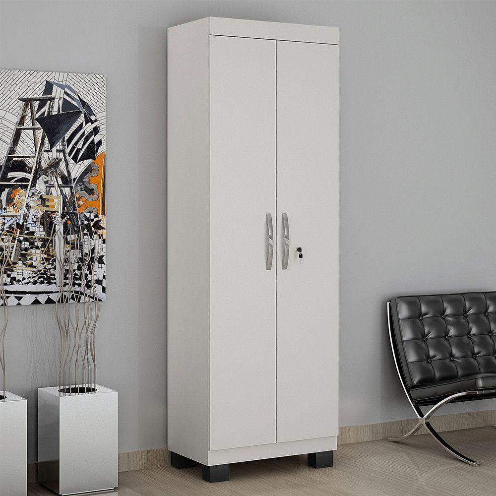 Armário Multiuso 2 Portas Com Chave Asteca Valdemóveis Branco Brilho - 1