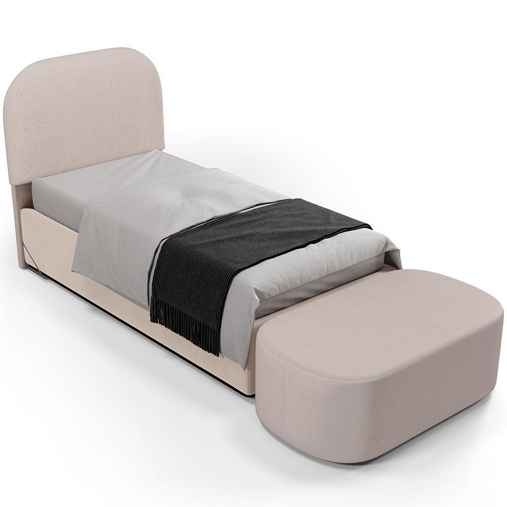 Cabeceira Cama Box 100cm Lanna Com Puff Recamier Doha W01 Linho Bege - Lyam Decor - 1