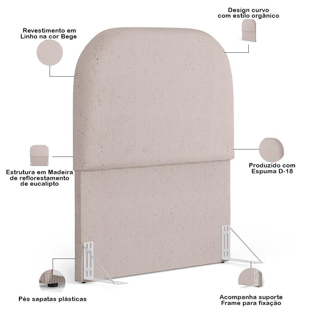 Cabeceira Cama Box 100cm Lanna Com Puff Recamier Doha W01 Linho Bege - Lyam Decor - 4