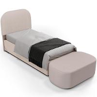 Cabeceira Cama Box 100cm Lanna Com Puff Recamier Doha W01 Linho Bege - Lyam Decor - 1