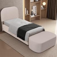 Cabeceira Cama Box 100cm Lanna Com Puff Recamier Doha W01 Linho Bege - Lyam Decor - 2