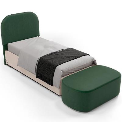 Cabeceira Cama Box 100cm Lanna Com Puff Recamier Doha W01 Couríssimo Verde - Lyam Decor