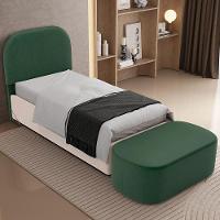 Cabeceira Cama Box 100cm Lanna Com Puff Recamier Doha W01 Couríssimo Verde - Lyam Decor - 2