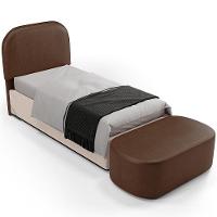 Cabeceira Cama Box 100cm Lanna Com Puff Recamier Doha W01 Couríssimo Marrom - Lyam Decor - 1