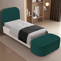 Cabeceira Cama Box 100cm Lanna Com Puff Recamier Doha W01 Bouclê Verde - Lyam Decor - 2