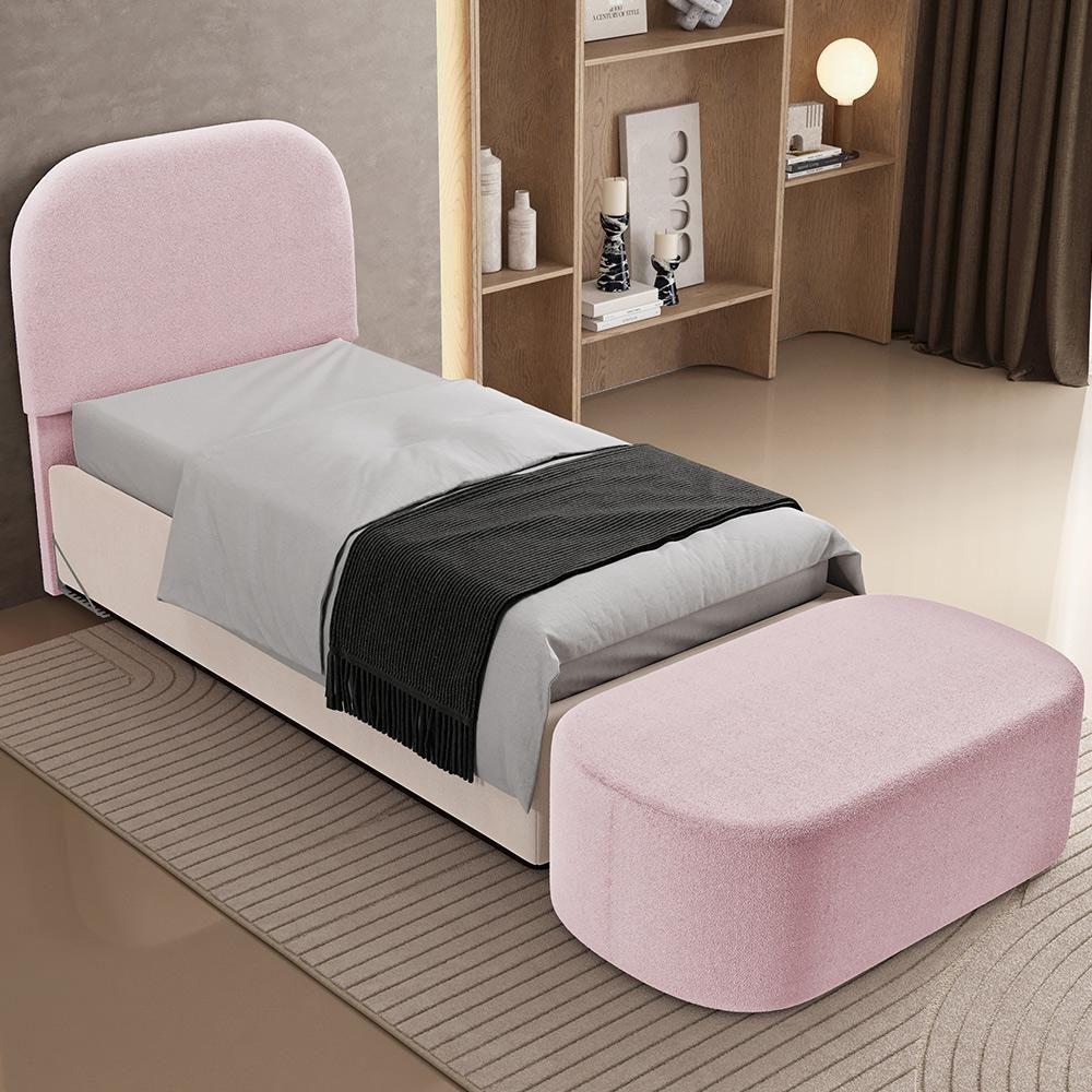 Cabeceira Cama Box 100cm Lanna Com Puff Recamier Doha W01 Bouclê Rosê - Lyam Decor - 8
