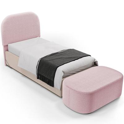Cabeceira Cama Box 100cm Lanna Com Puff Recamier Doha W01 Bouclê Rosê - Lyam Decor
