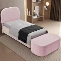 Cabeceira Cama Box 100cm Lanna Com Puff Recamier Doha W01 Bouclê Rosê - Lyam Decor - 8