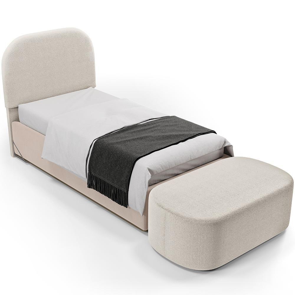 Cabeceira Cama Box 100cm Lanna Com Puff Recamier Doha W01 Bouclê Creme - Lyam Decor - 1