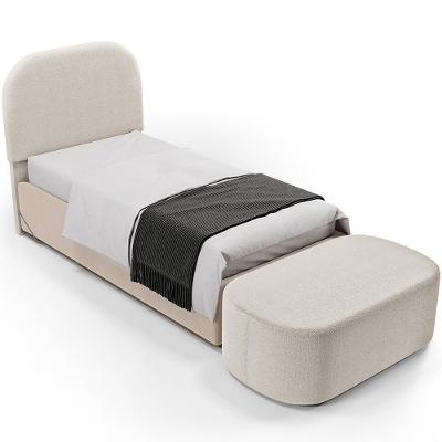 Cabeceira Cama Box 100cm Lanna Com Puff Recamier Doha W01 Bouclê Creme - Lyam Decor