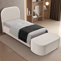 Cabeceira Cama Box 100cm Lanna Com Puff Recamier Doha W01 Bouclê Creme - Lyam Decor - 2