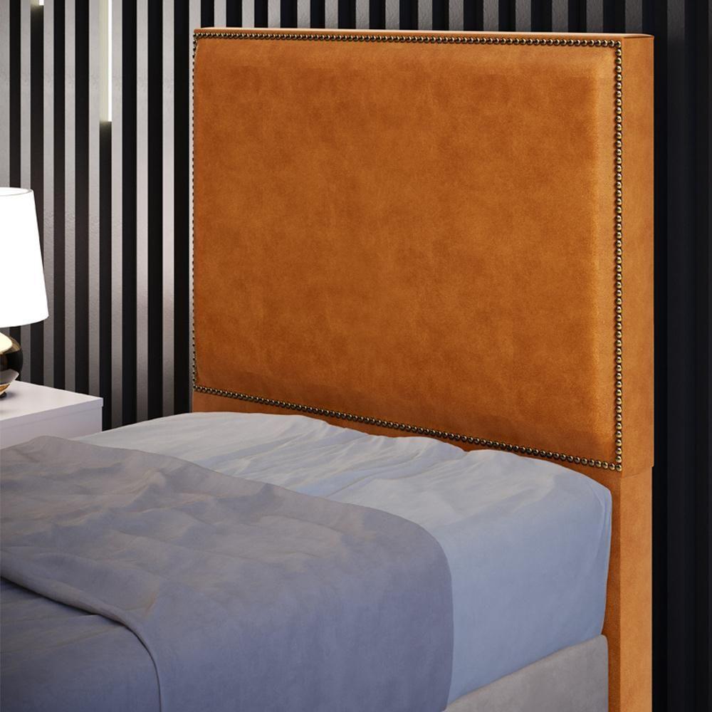 Cabeceira Box Solteiro Com Tachas 100 Cm Vicenza L02 Couríssimo Canela - Lyam Decor - 6