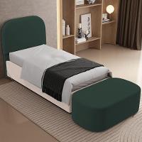 Cabeceira Cama Box 100cm Lanna Com Puff Recamier Doha W01 Suede Verde Musgo - Lyam Decor - 2