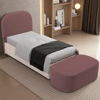 Cabeceira Cama Box 100cm Lanna Com Puff Recamier Doha W01 Suede Rosê - Lyam Decor - 2