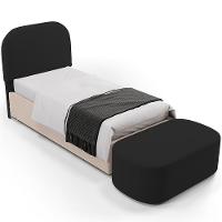 Cabeceira Cama Box 100cm Lanna Com Puff Recamier Doha W01 Suede Preto - Lyam Decor - 1