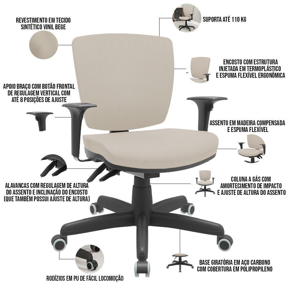 Cadeira De Escritório Executiva Office Base Giratória Preto Baixa Flexi P03 Vinil Bege - Lyam - 4