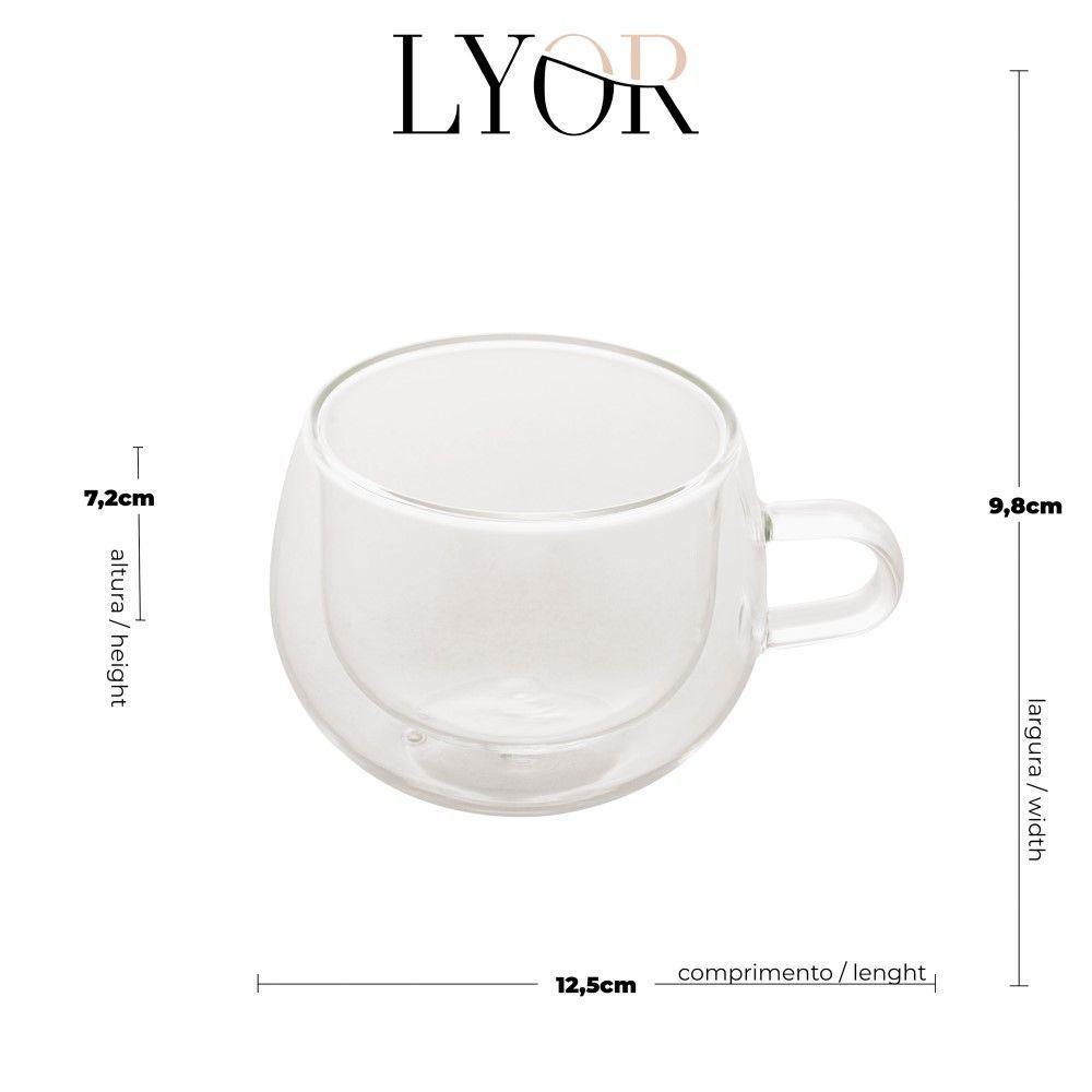 Conjunto De Xícaras Para Chá E Cappuccino 240ml Vidro Duplo 2 Peças Lyor - 3