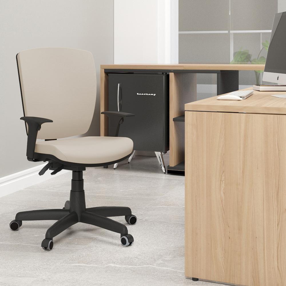 Cadeira De Escritório Diretor Office Base Giratória Preto Alta Flexi P03 Vinil Bege - Lyam - 4