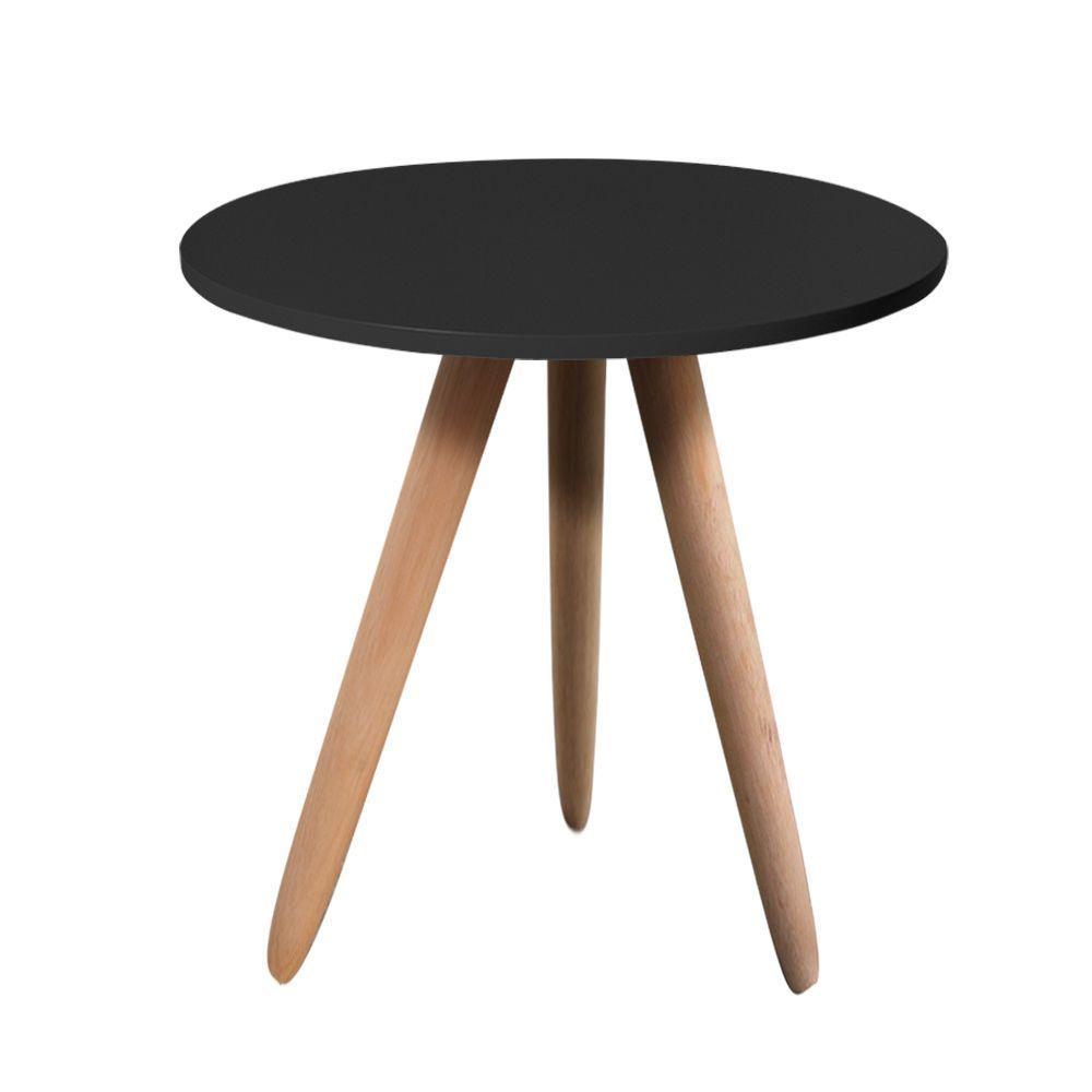 Mesa Lateral Redonda Para Sala Pé De Madeira Retrô Camila B04 - D'rossi Preto - 5