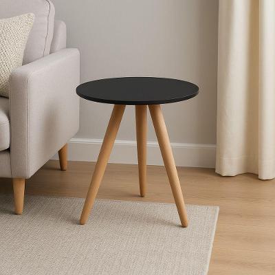 Mesa Lateral Redonda Para Sala Pé De Madeira Retrô Camila B04 - D'rossi Preto