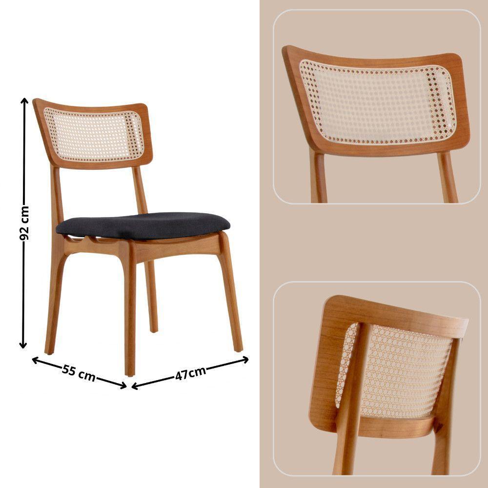 Conjunto 2 Cadeiras De Madeira Viena Linho Preto/cinam. Imbuia - 2