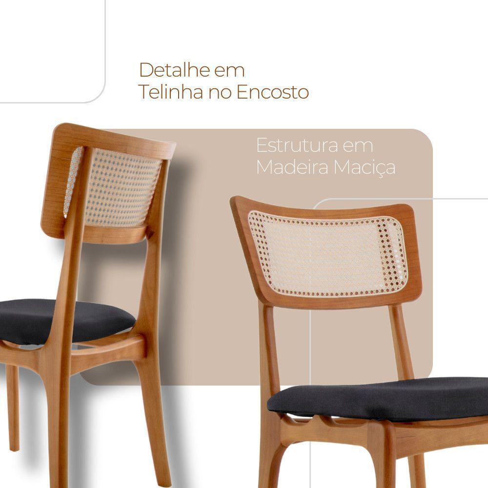 Conjunto 2 Cadeiras De Madeira Viena Linho Preto/cinam. Imbuia - 4