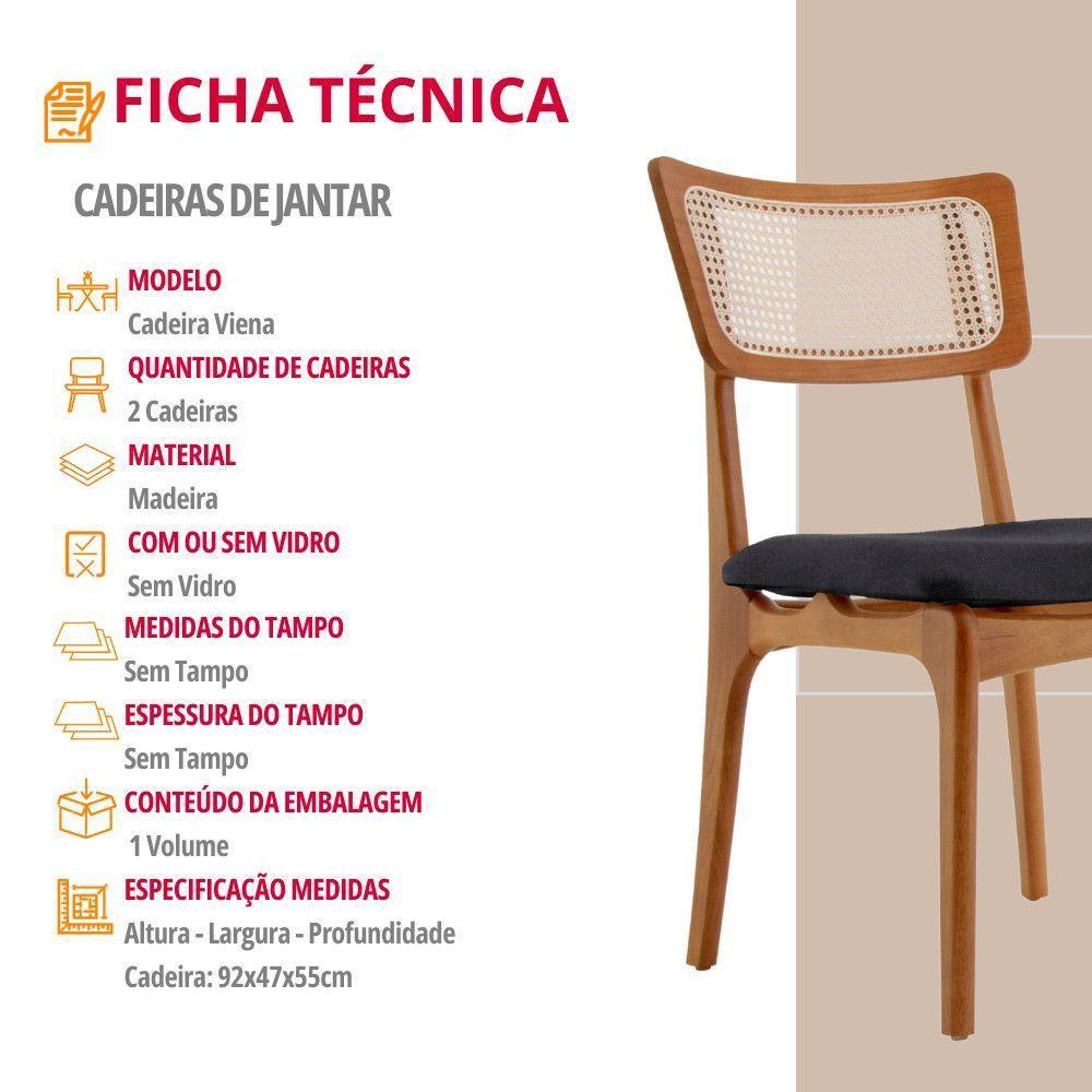 Conjunto 2 Cadeiras De Madeira Viena Linho Preto/cinam. Imbuia - 5