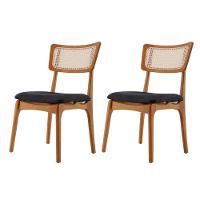 Conjunto 2 Cadeiras De Madeira Viena Linho Preto/cinam. Imbuia - 1