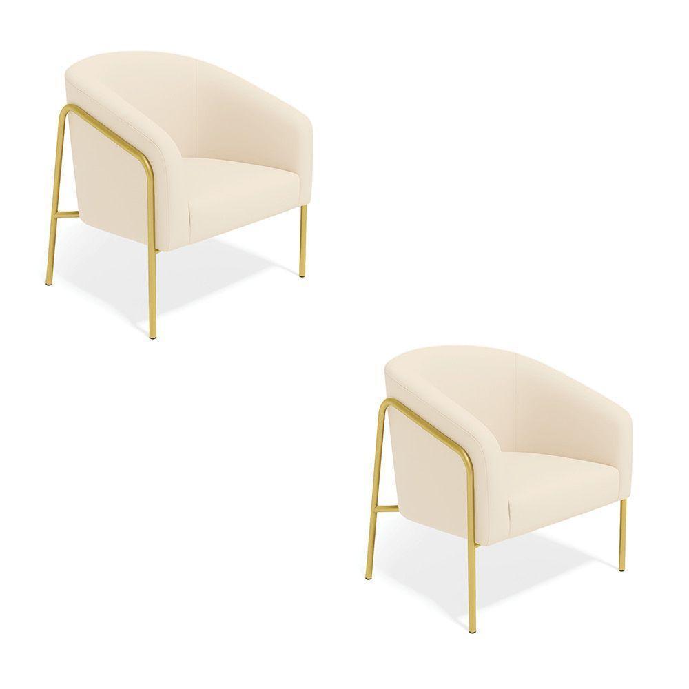 Poltrona Sala Industrial Alta Dourado Kit 2 Stella Veludo D03 - D'rossi Bege - 6