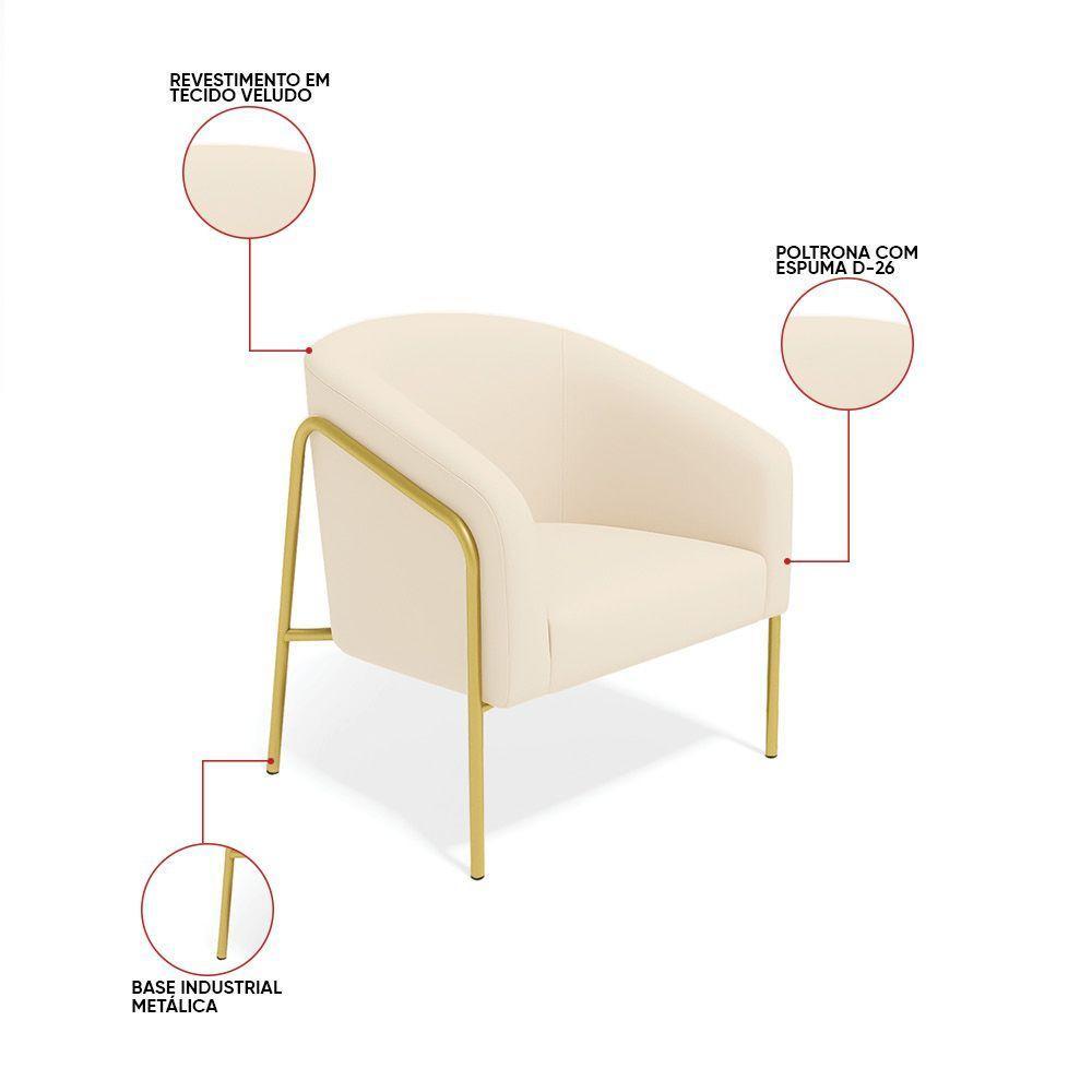 Poltrona Sala Industrial Alta Dourado Stella Veludo D03 - D'rossi Bege - 3