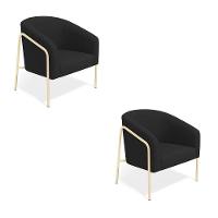 Poltrona Sala Industrial Alta Champanhe Kit 2 Stella Veludo D03 - D'rossi Preto - 2