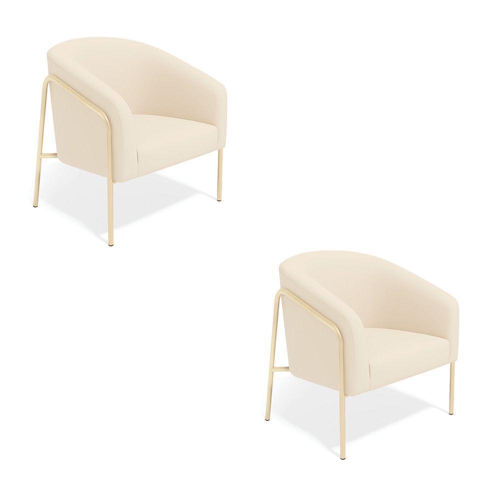 Poltrona Sala Industrial Alta Champanhe Kit 2 Stella Veludo D03 - D'rossi Bege - 2