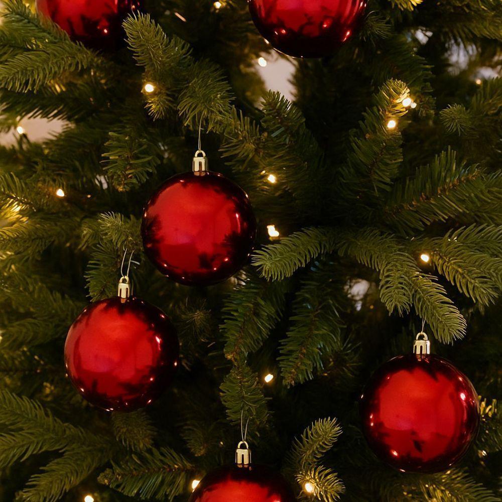 Jogo 6 Bolas De Natal Vermelho Premium 8cm Brilho Espelhado Com Cordão Para Pendurar - 2