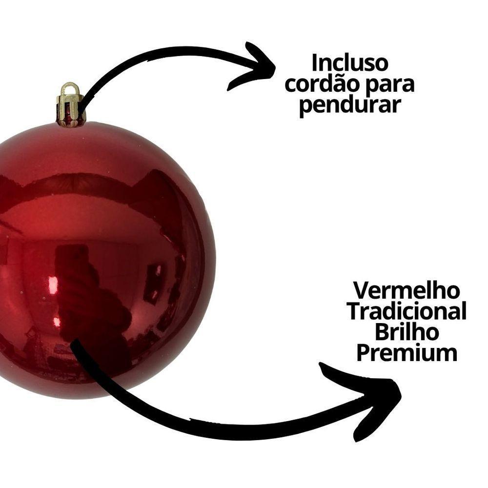 Jogo 6 Bolas De Natal Vermelho Premium 8cm Brilho Espelhado Com Cordão Para Pendurar - 4
