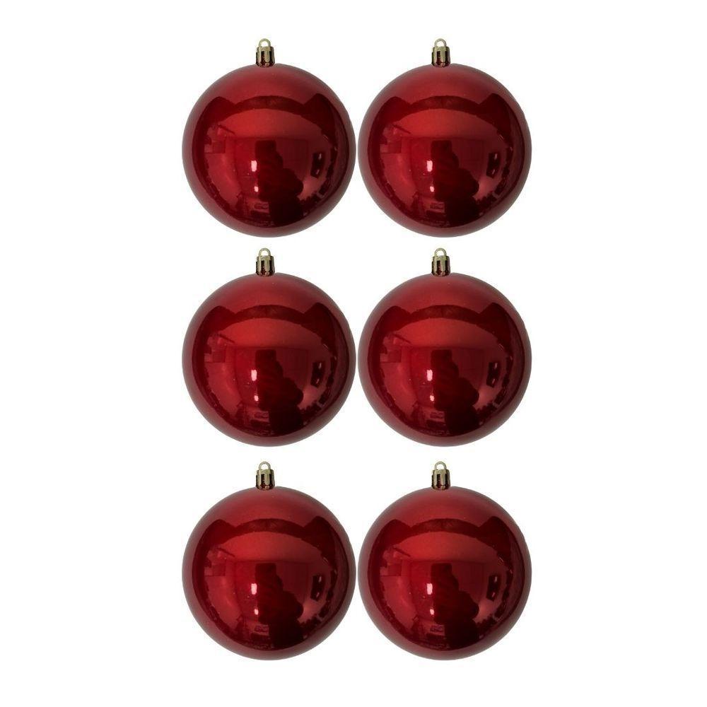 Jogo 6 Bolas De Natal Vermelho Premium 8cm Brilho Espelhado Com Cordão Para Pendurar - 5
