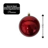 Jogo 6 Bolas De Natal Vermelho Premium 8cm Brilho Espelhado Com Cordão Para Pendurar - 3
