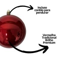 Jogo 6 Bolas De Natal Vermelho Premium 8cm Brilho Espelhado Com Cordão Para Pendurar