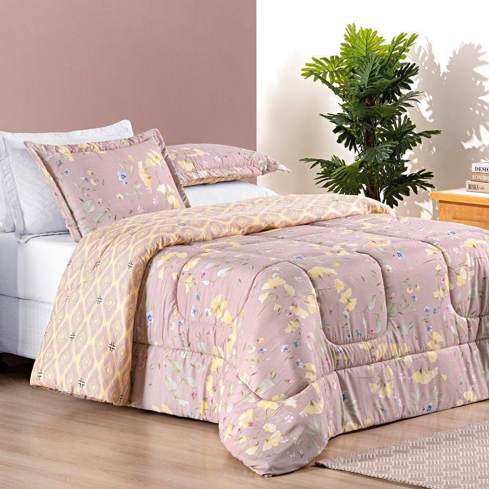 Edredom 2,40m X 2,20m + Jogo De Cama Dupla Face Estampado Bouti Casal 07 Peças 100% Poliéster - Lavanda - 6