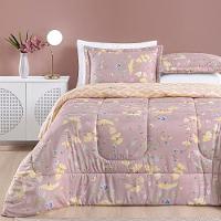 Edredom 2,40m X 2,20m + Jogo De Cama Dupla Face Estampado Bouti Casal 07 Peças 100% Poliéster - Lavanda