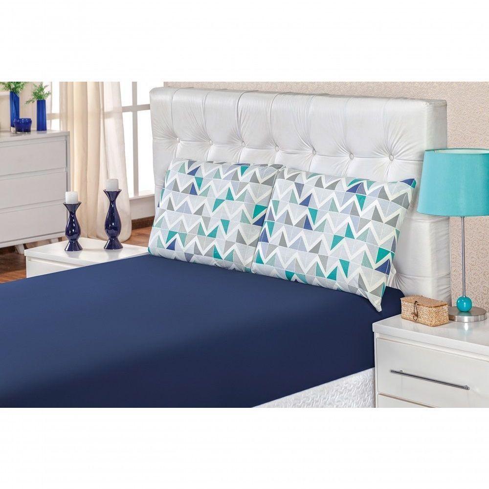 Edredom 2,60m X 2,40m + Jogo De Cama Malha Quality King 04 Peças 100% Algodão - Geométrico Azul - 6