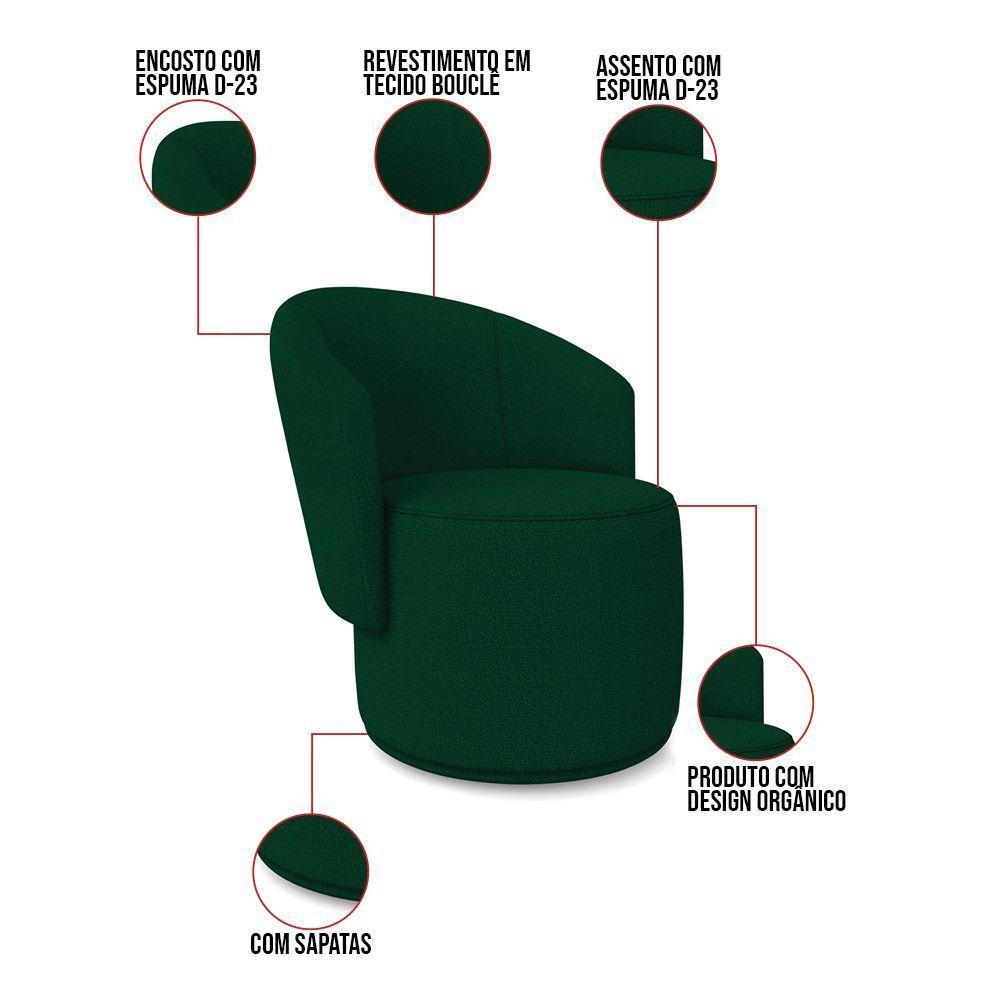 Poltrona Decorativa Orgânica Fixa Para Sala Malu Bouclê Verde M11 - D'rossi - 3