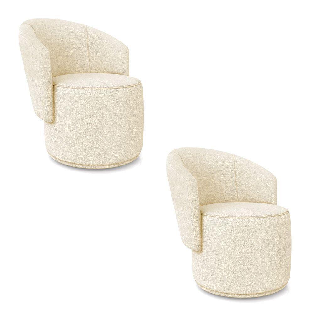 Poltrona Decorativa Orgânica Fixa Para Sala Kit 2 Malu Bouclê M11 - D'rossi Rose - 2