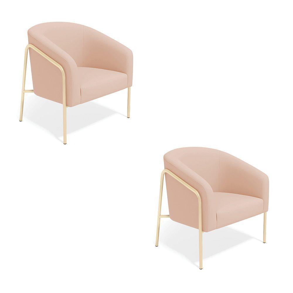 Poltrona Sala Industrial Alta Champanhe Kit 2 Stella Veludo D03 - D'rossi Rose - 2