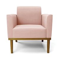 Poltrona Base De Madeira Fixa Castanho Marisa Veludo Rosê