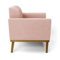 Poltrona Base De Madeira Fixa Castanho Marisa Veludo Rosê - 5