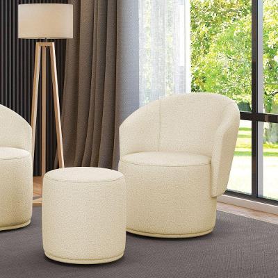 Poltrona E Puff Redondo Orgânico Para Sala Malu Bouclê M11 - D'rossi Off White