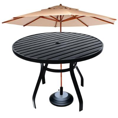 Mesa Aluminio Redonda 1,20m Sevilha área Piscina Jardim Cozinha + Guarda Sol Preto