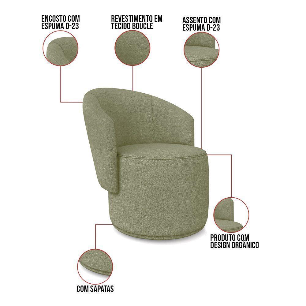 Poltrona Decorativa Orgânica Fixa Para Sala Malu Bouclê Pistache M11 - D'rossi - 3