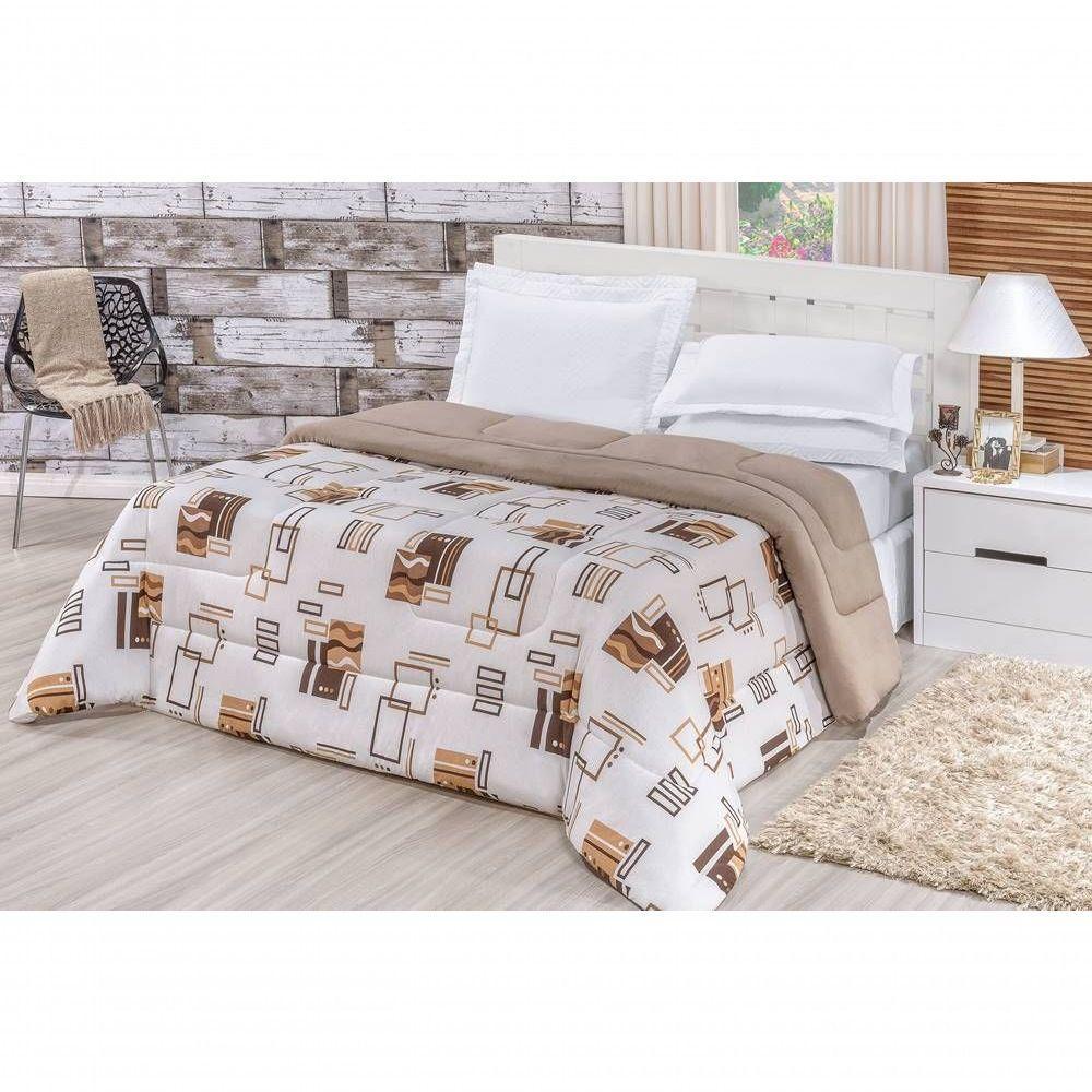 Edredom 2,40 X 2,20m + Jogo De Cama Malha Quality Queen 04 Peças 100% Algodão - Avelã - 2